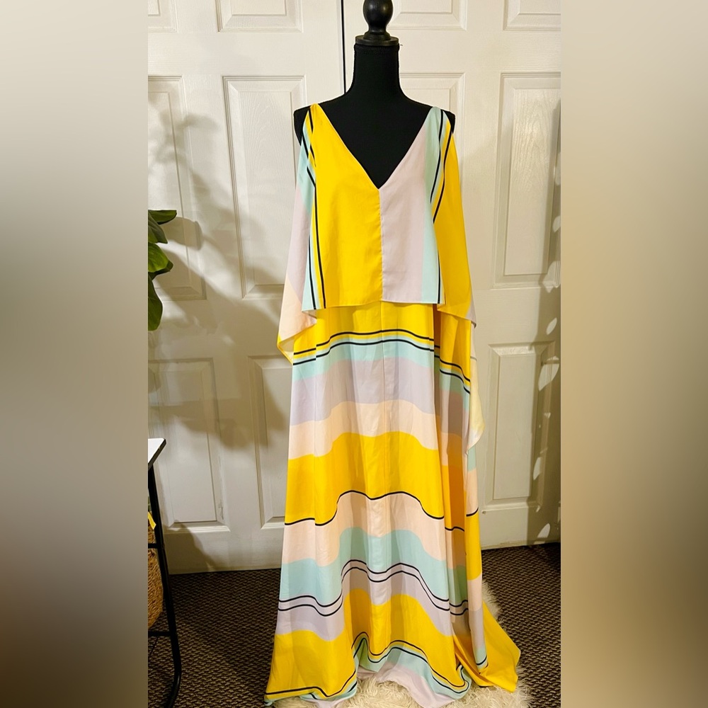 Asos Multicolored/Yellow Striped Crop Top Maxi Dress | NWOT Plus Size US 22 - Picture 3 of 9